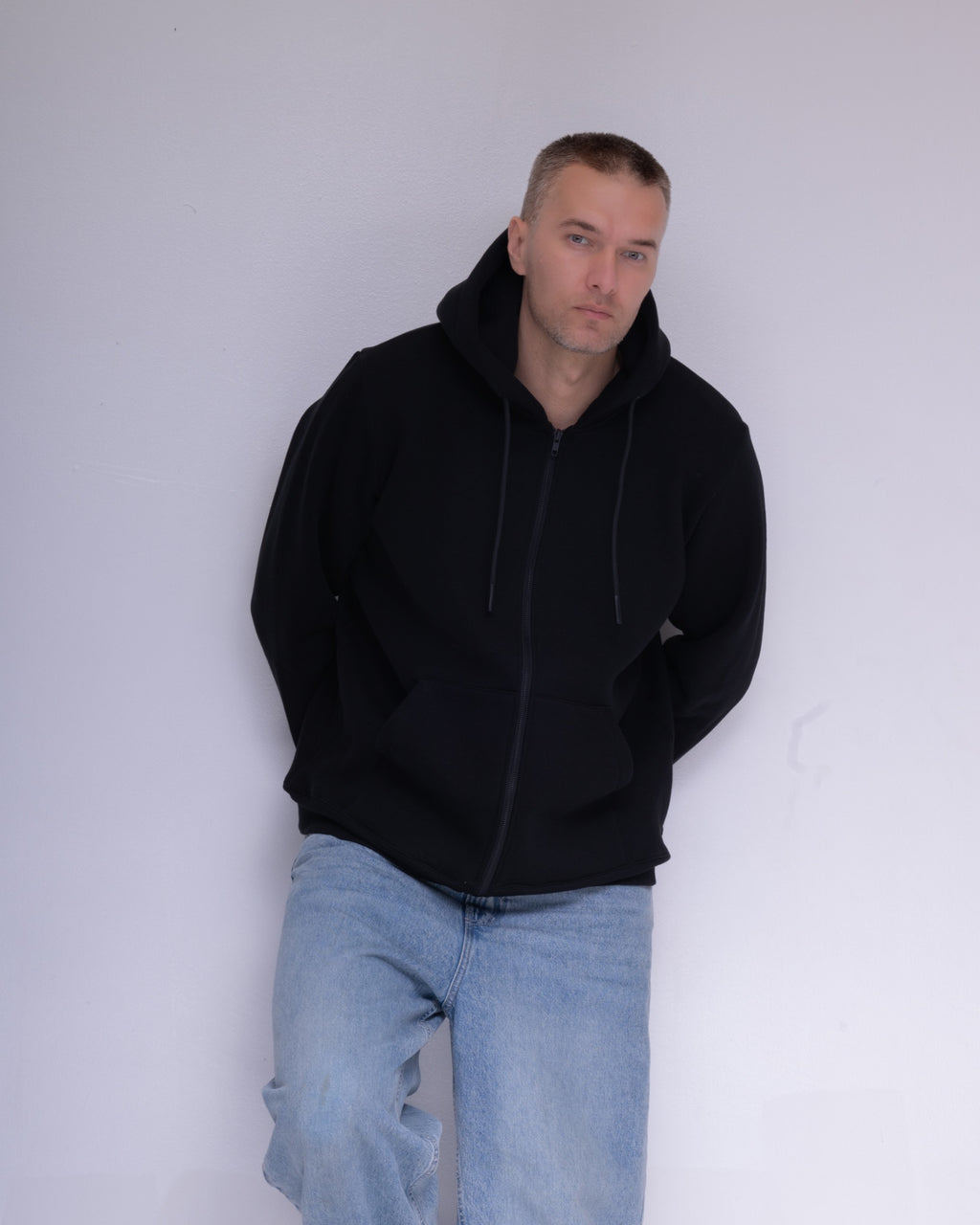 Black oversized full zip hoodie, view 6