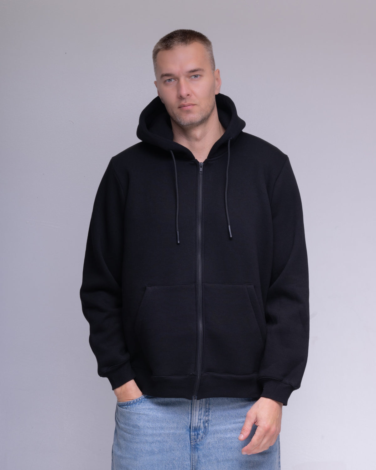Black oversized full zip hoodie, view 7