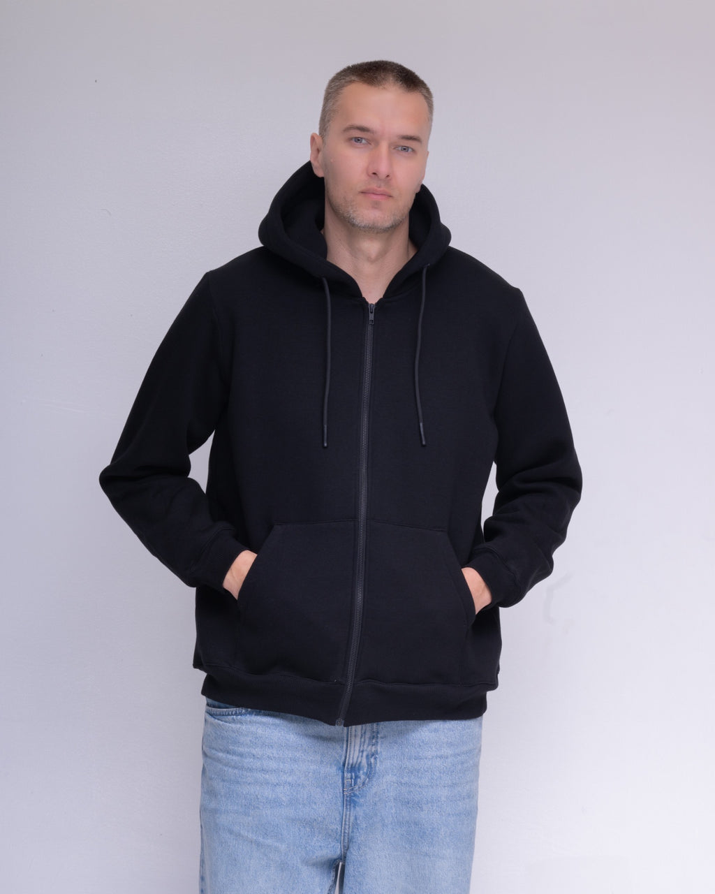 Black oversized full zip hoodie, view 8