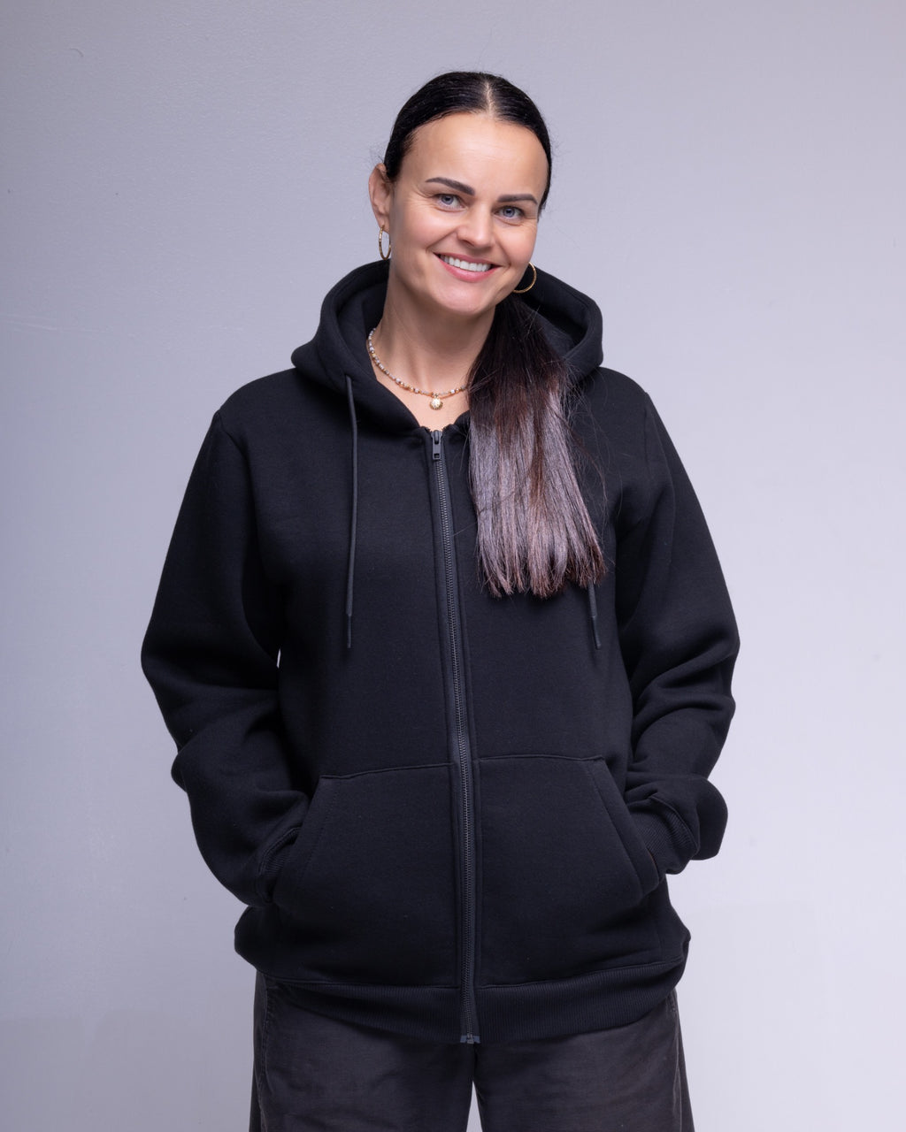 Black oversized full zip hoodie, view 9