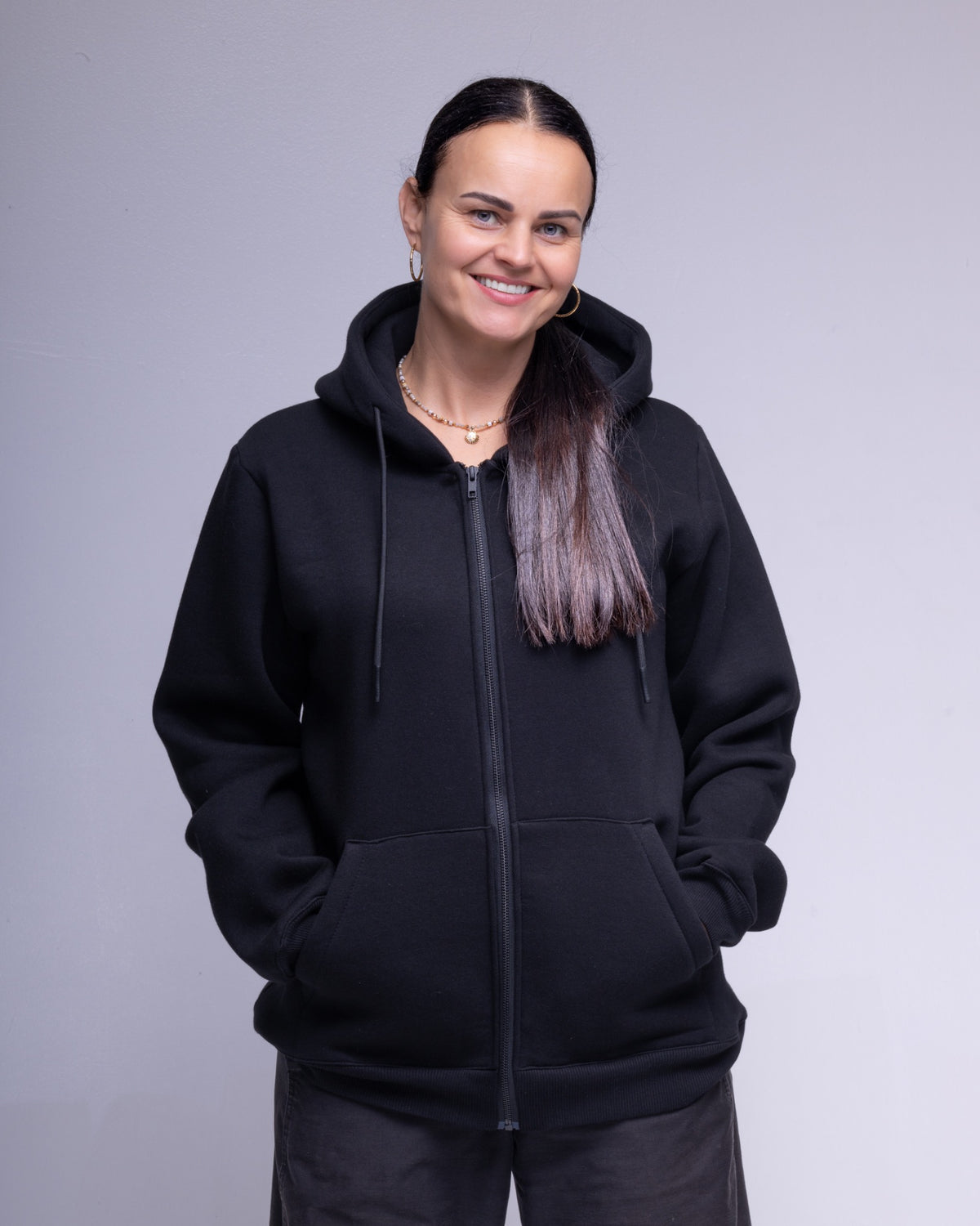 Black oversized full zip hoodie, view 9