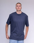 Navy melange oversized cotton and wool T-shirt, model view 10